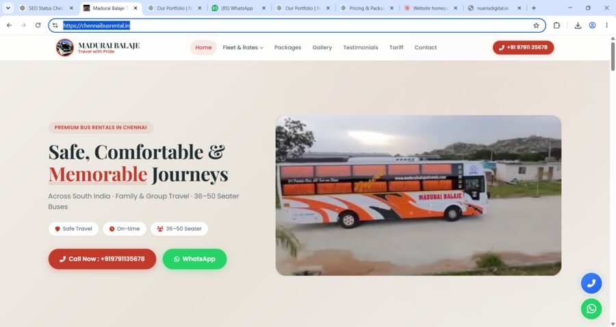 Madurai Balajee Travels bus rental website homepage screenshot